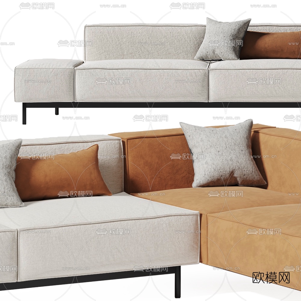 现代布艺转角沙发3d模型下载（渲染图2）