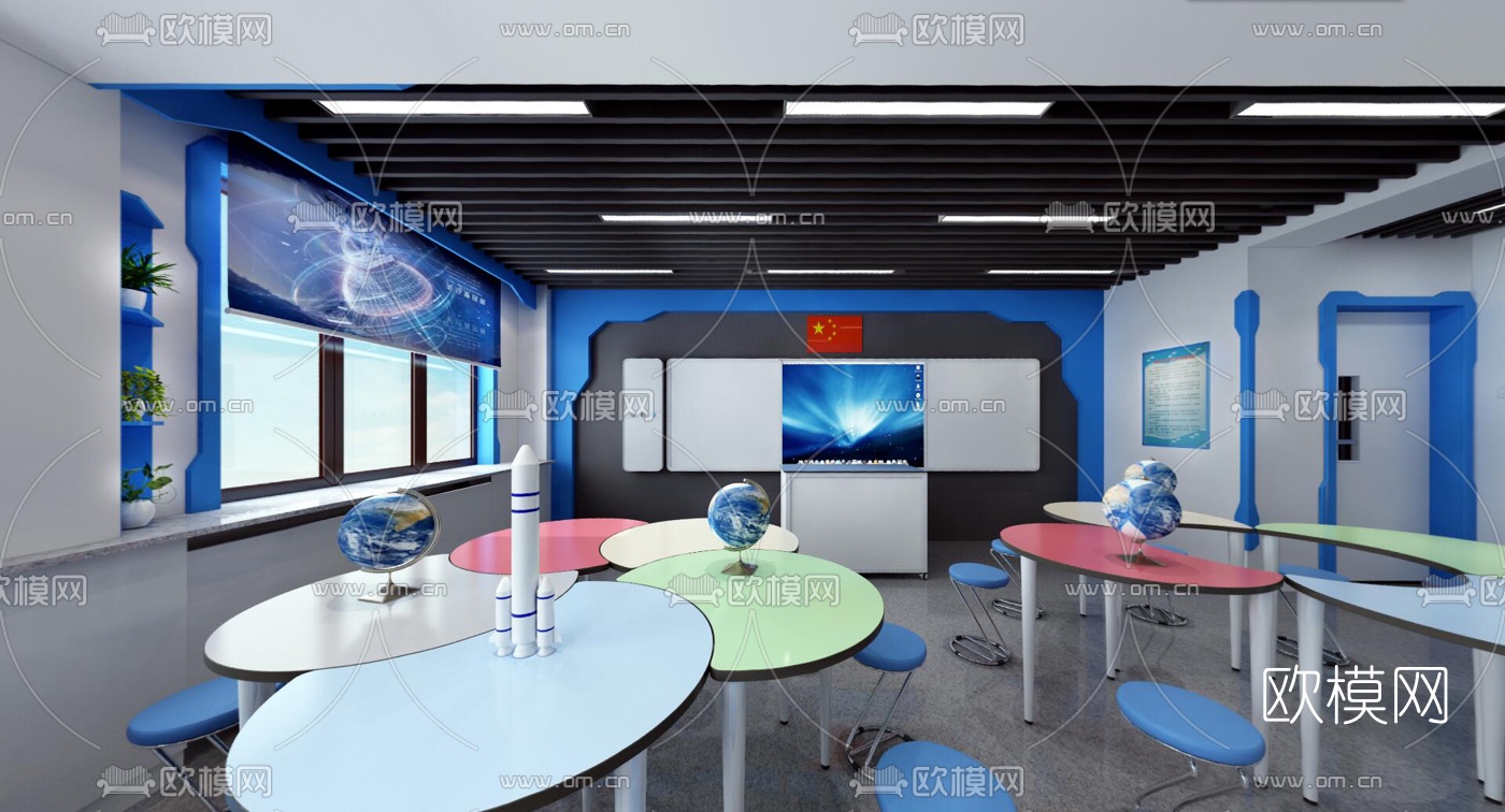 现代科学实验室全景3d模型