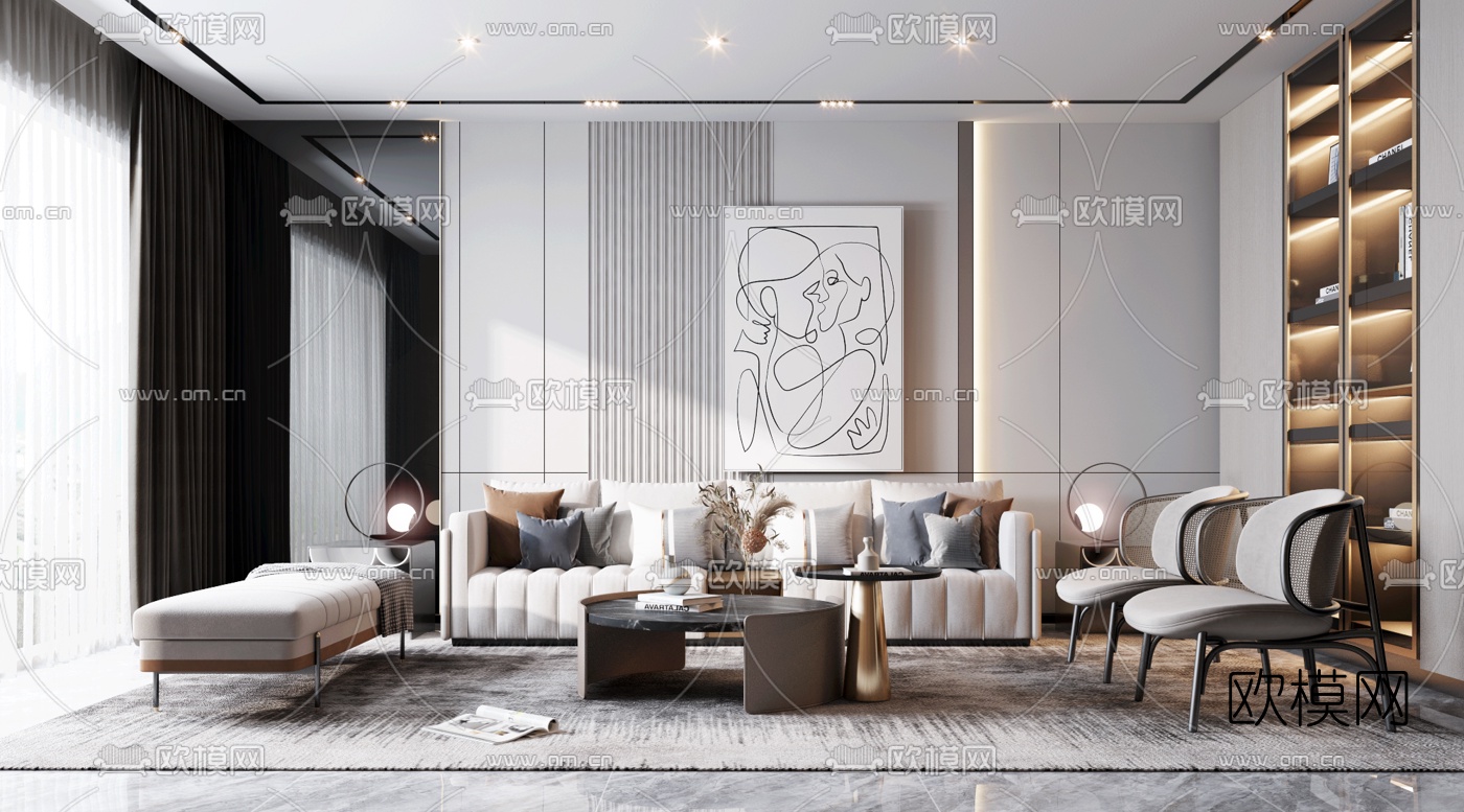 现代布艺沙发组合3d模型下载