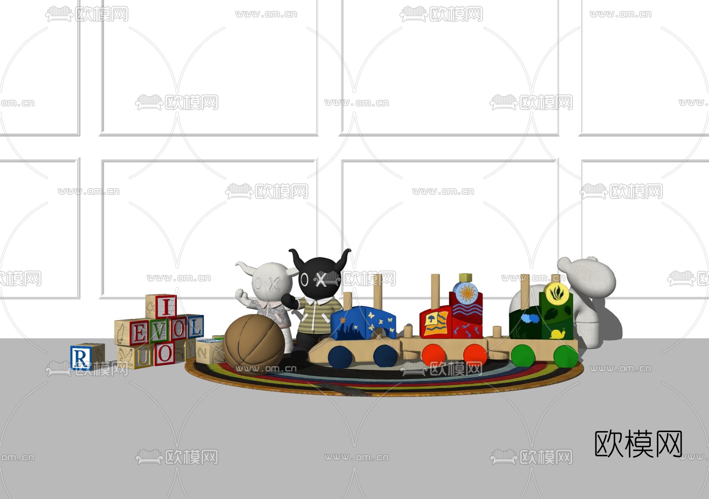 现代积木玩具车su模型下载