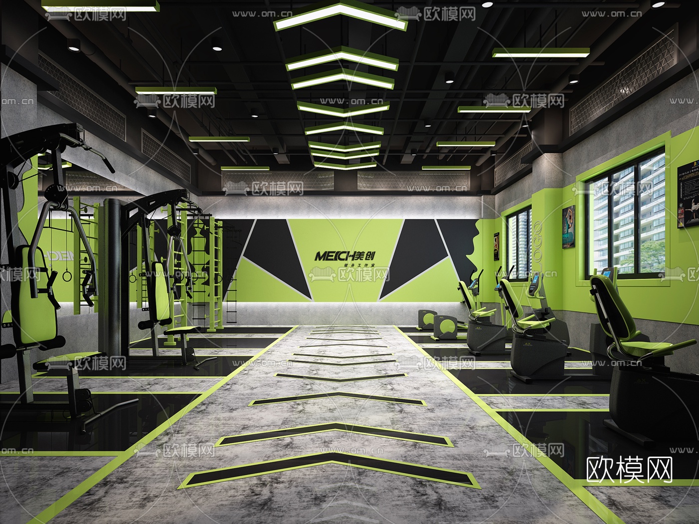 工业风健身房3d模型下载