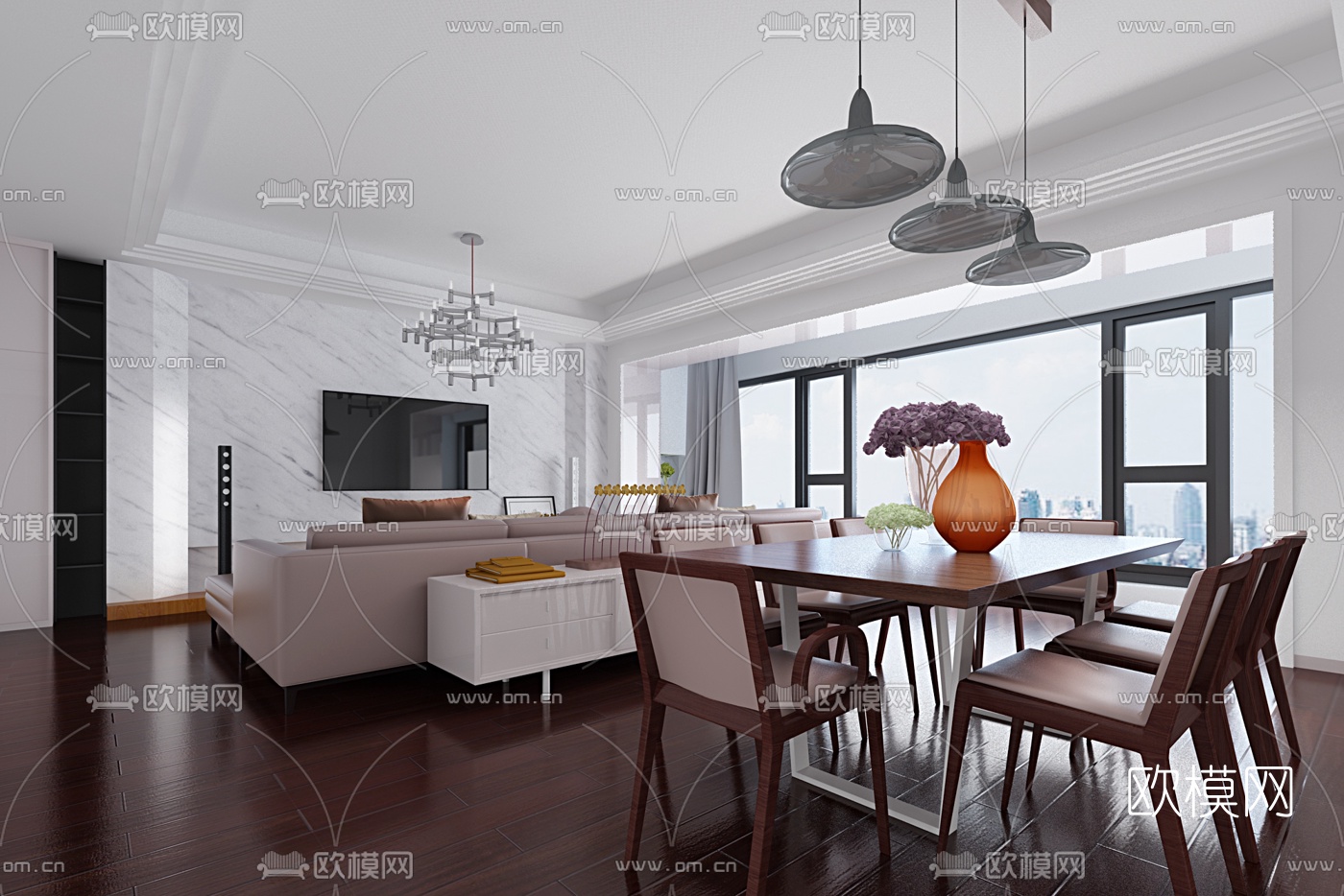 后现代客厅餐厅3D模型