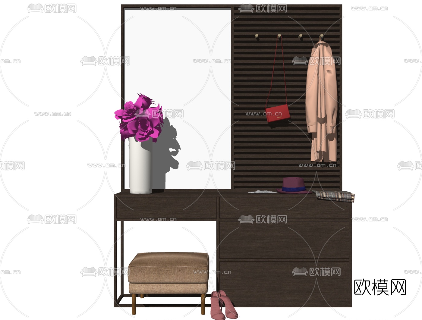 现代实木梳妆台组合su模型下载