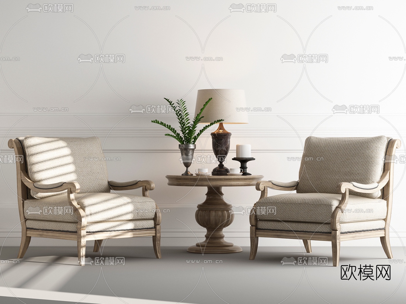 欧式实木单人沙发3d模型下载