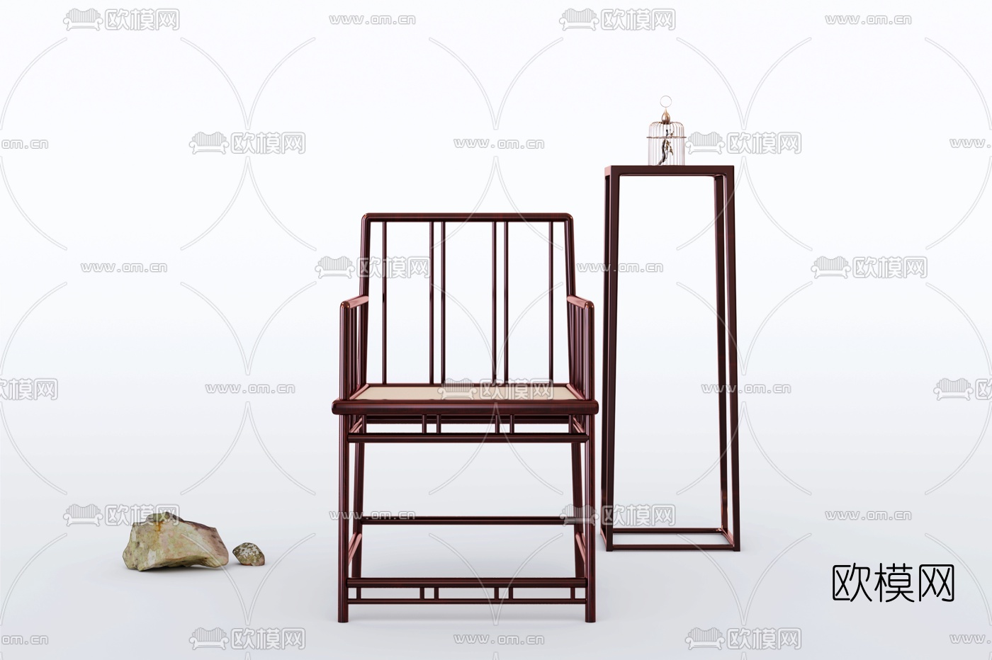 平仄家居 新中式实木靠背单椅3d模型下载