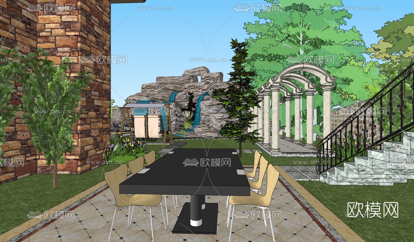 欧式园林景观su模型下载（渲染图2）