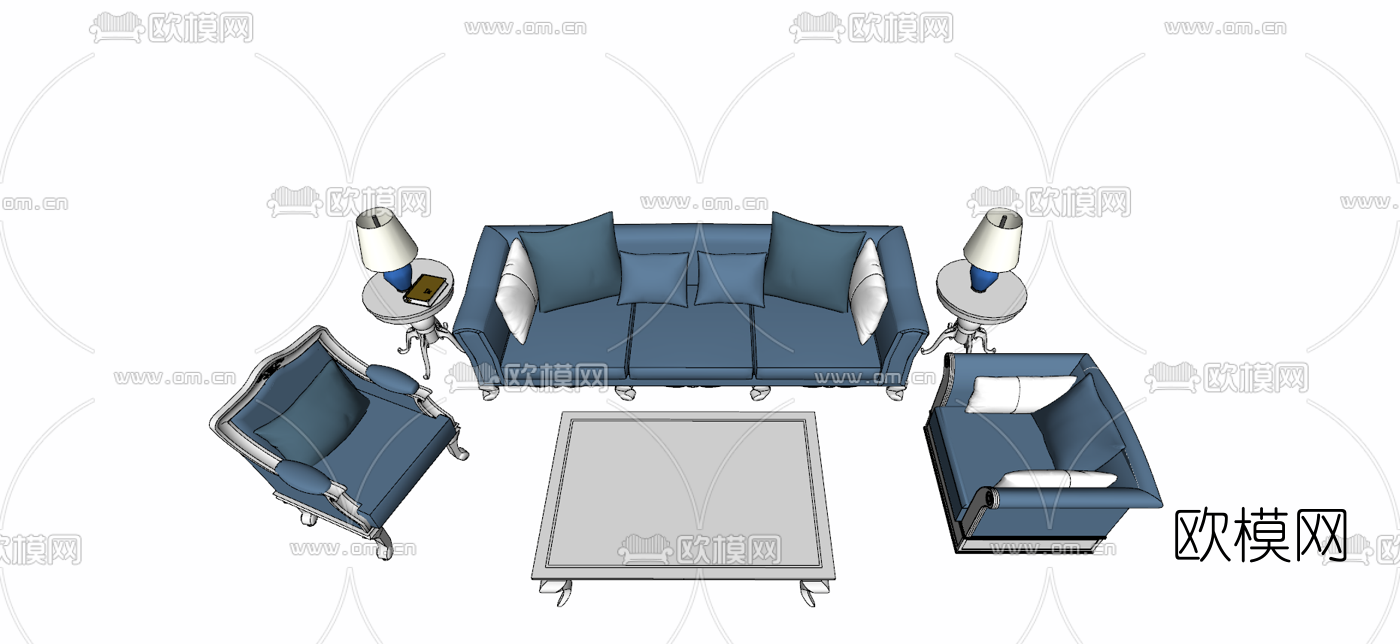 欧式布艺沙发组合su模型下载（渲染图3）