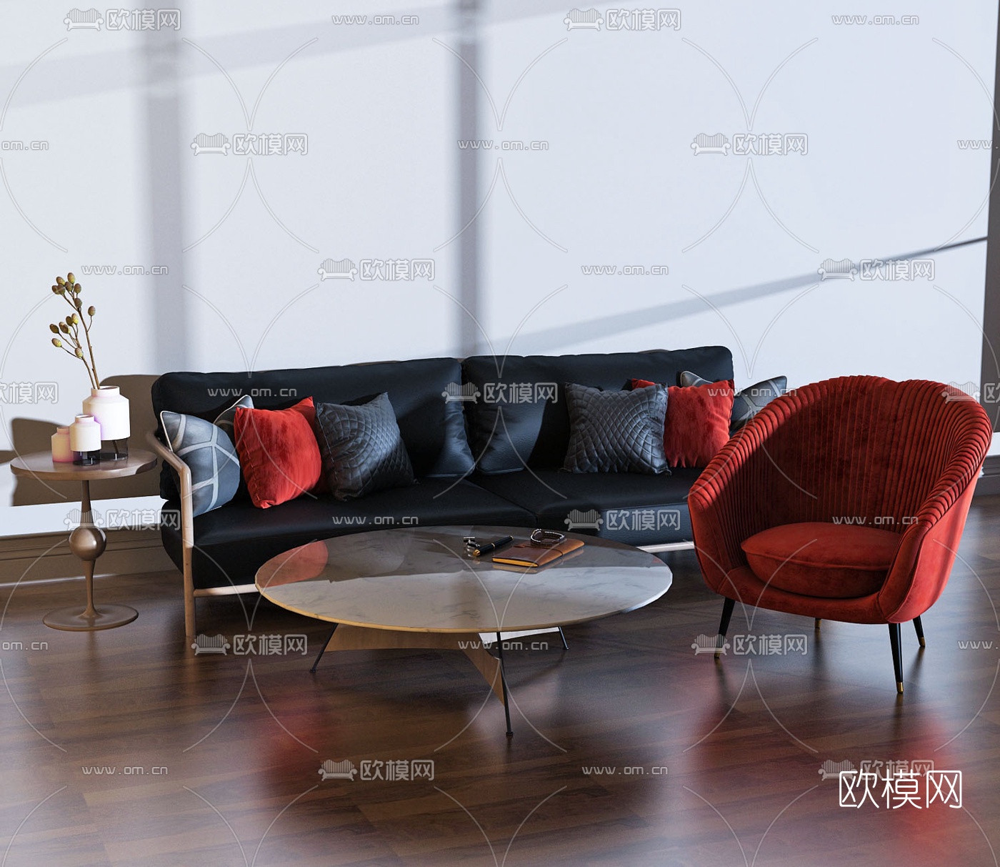 后现代沙发组合3d模型-免费3dmax模型库-欧模网