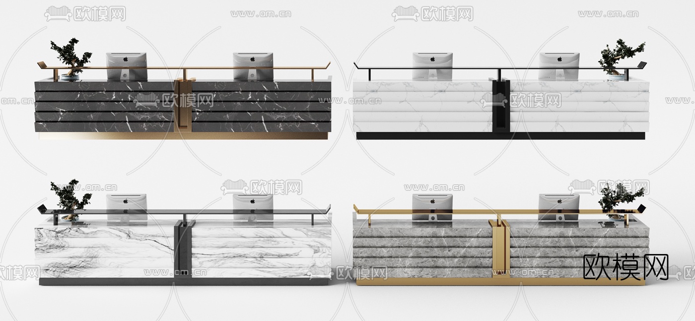 新中式前台接待台组合3d模型下载