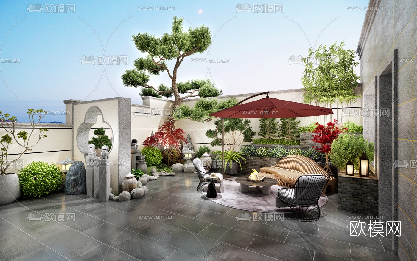 新中式庭院花园3d模型