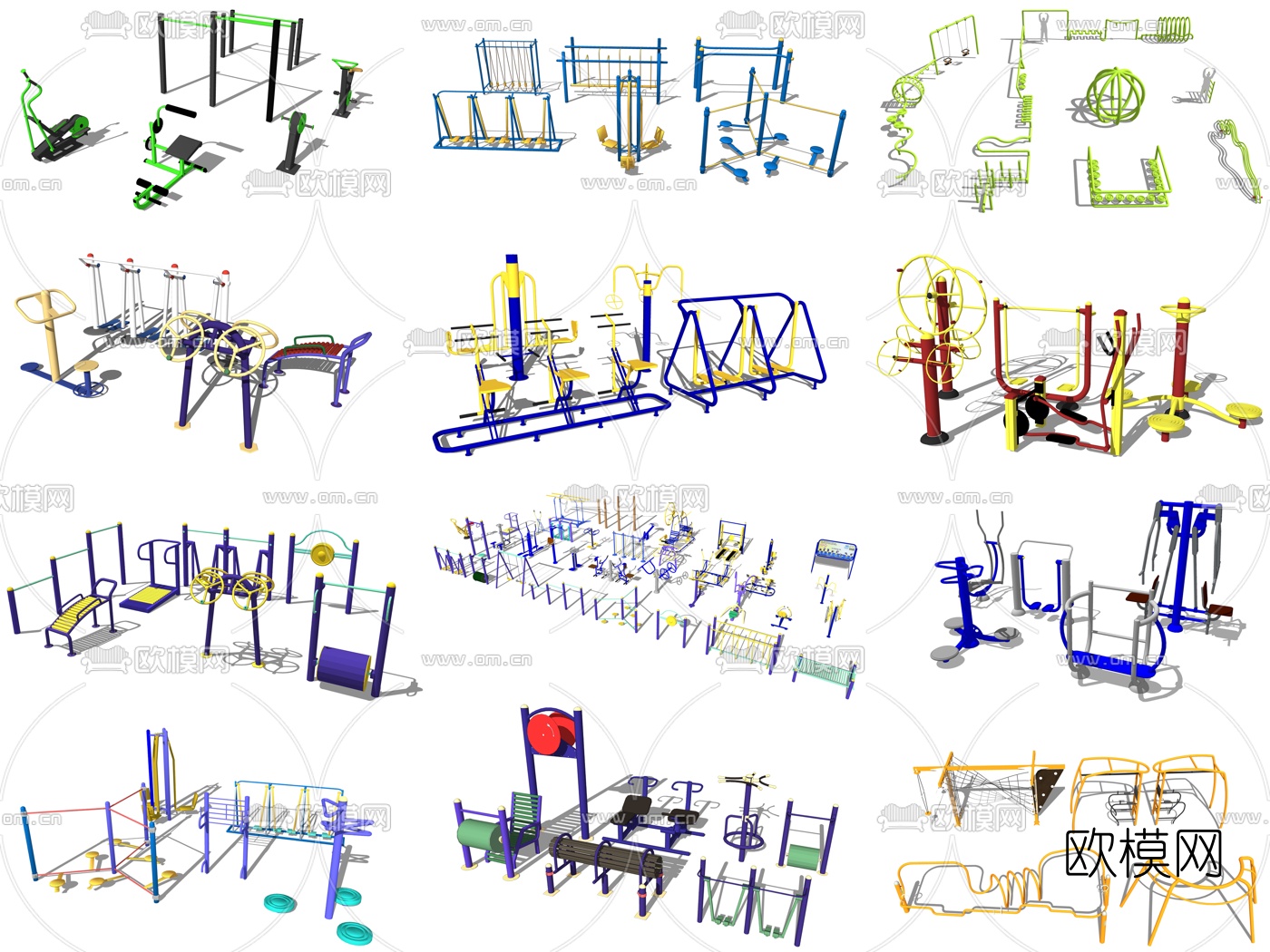 现代户外健身器材su模型下载（渲染图2）