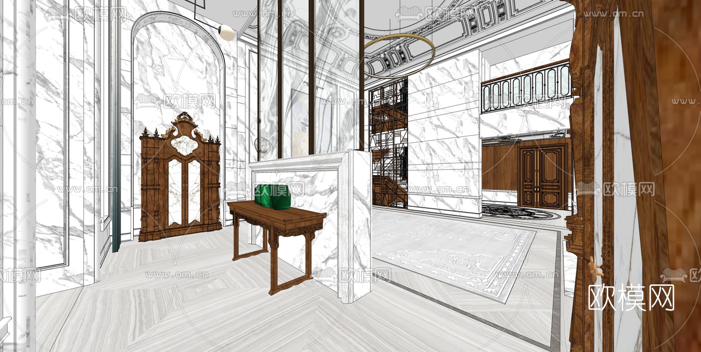 简欧别墅家装su模型下载（渲染图4）