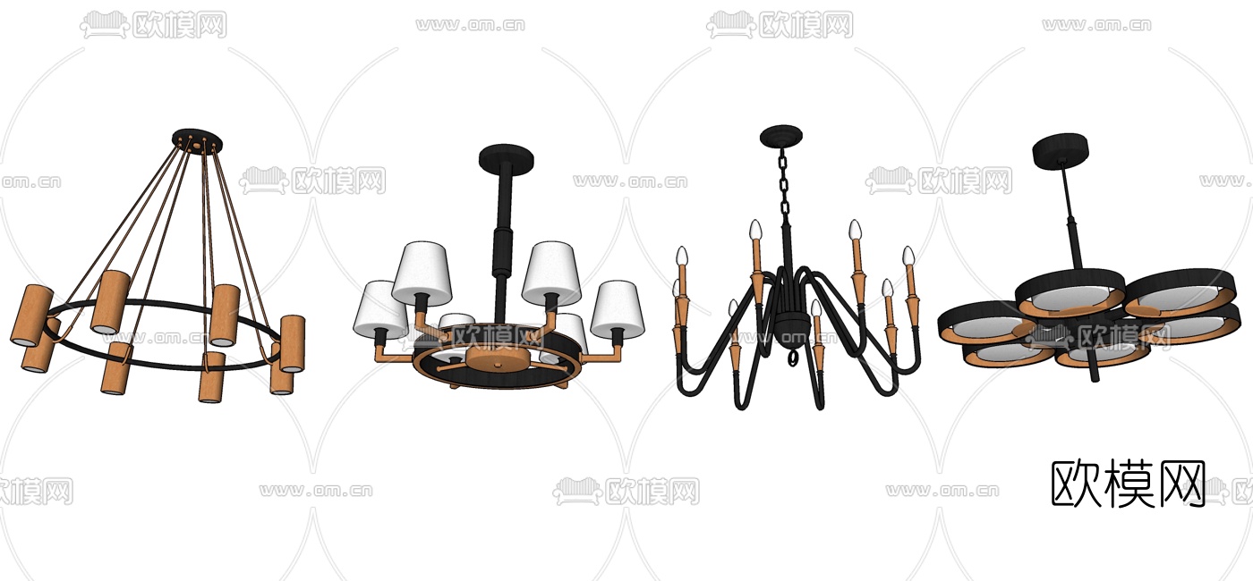 美式吊灯组合su模型下载