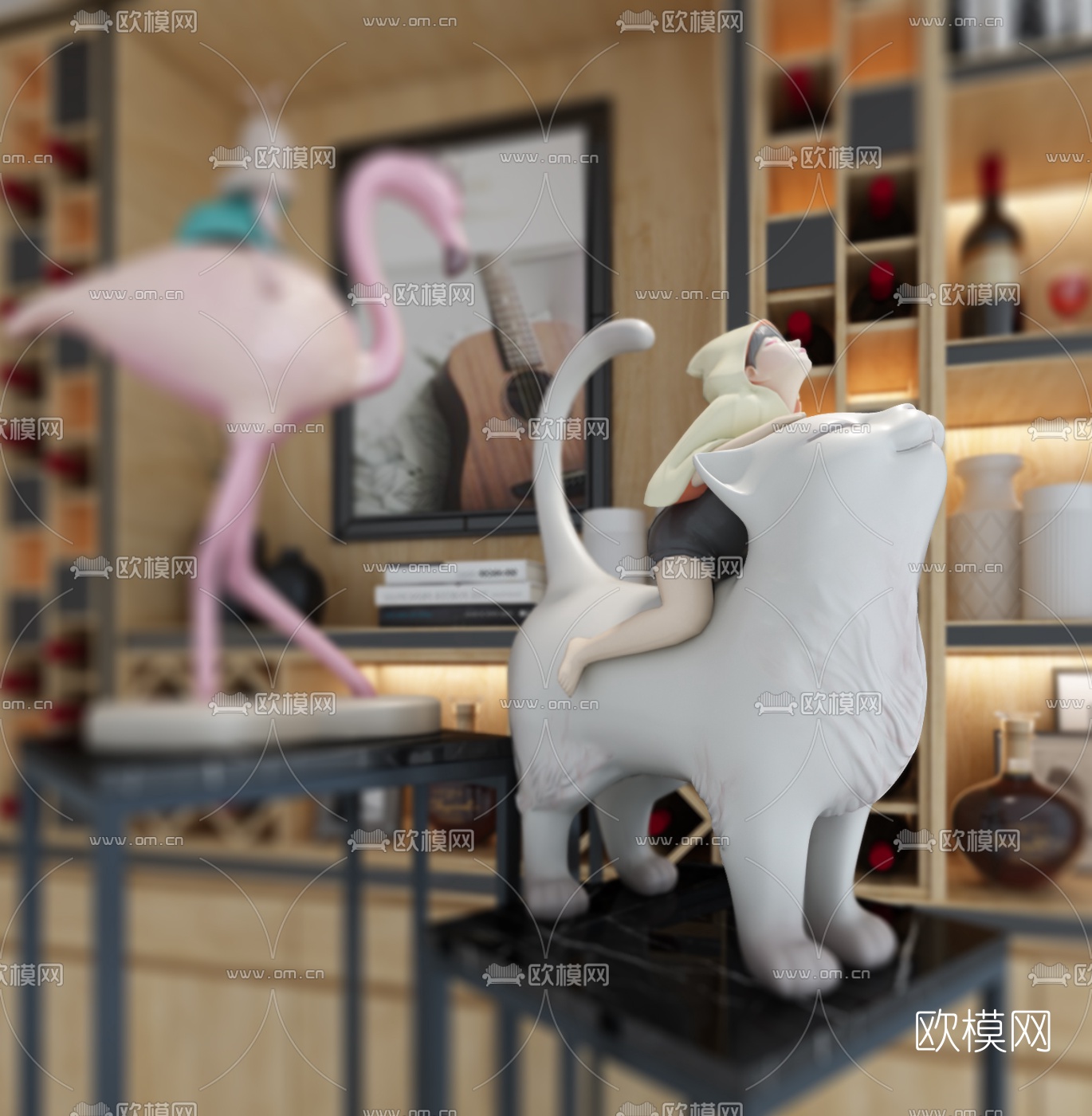 峻佳设计 现代骑猫少女摆件3d模型下载（渲染图1）
