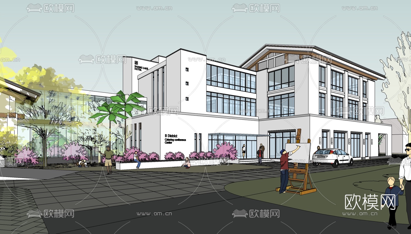 现代小区规划su模型下载（渲染图5）