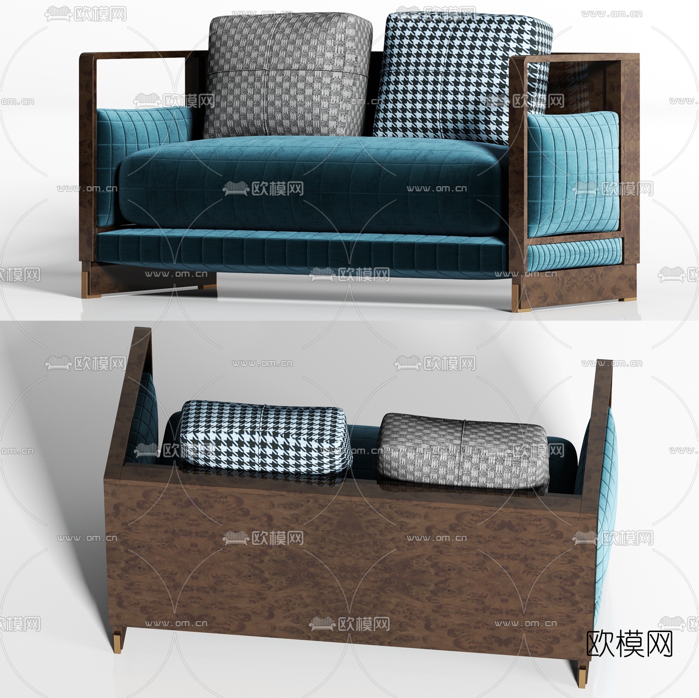 新中式实木双人沙发3d模型-免费3dmax模型库-欧模网