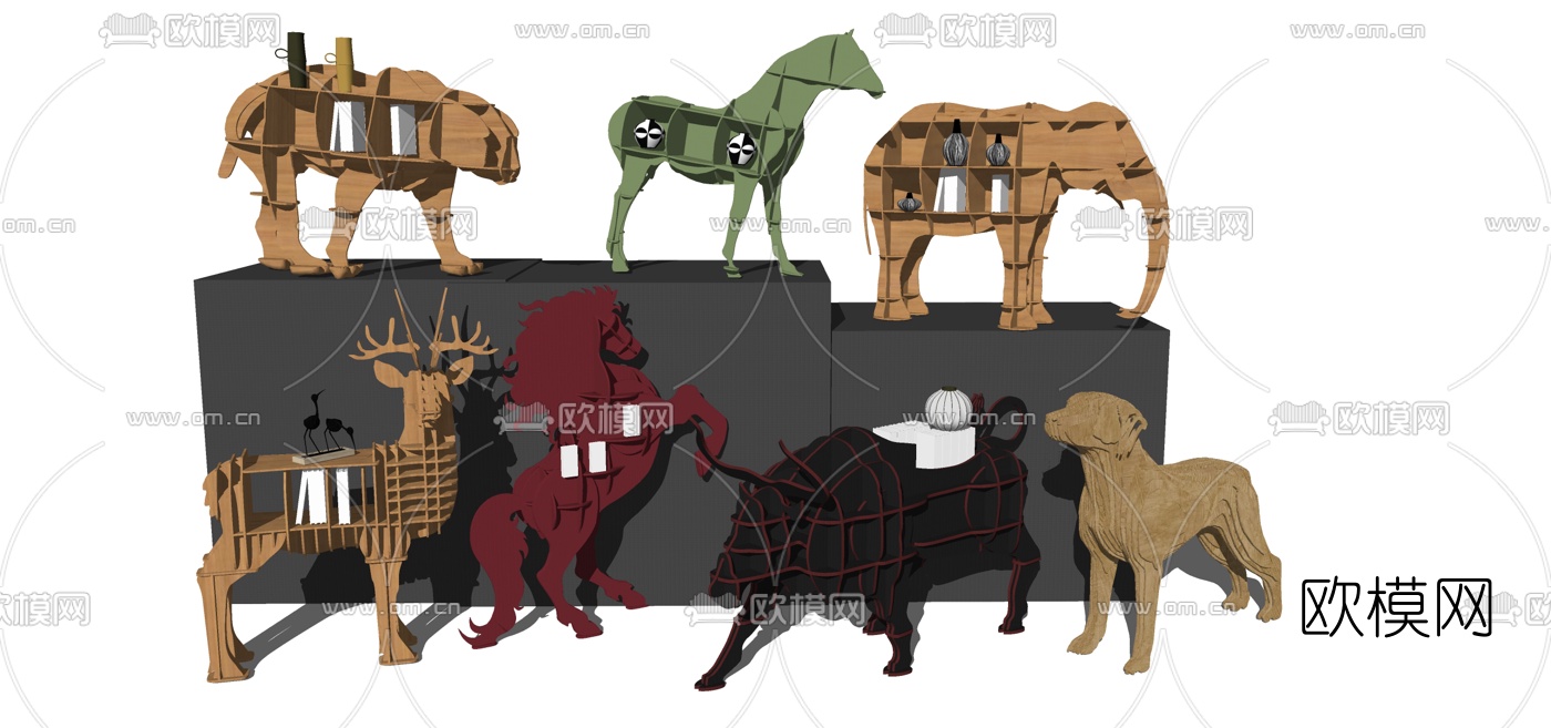 北欧儿童动物书架su模型下载