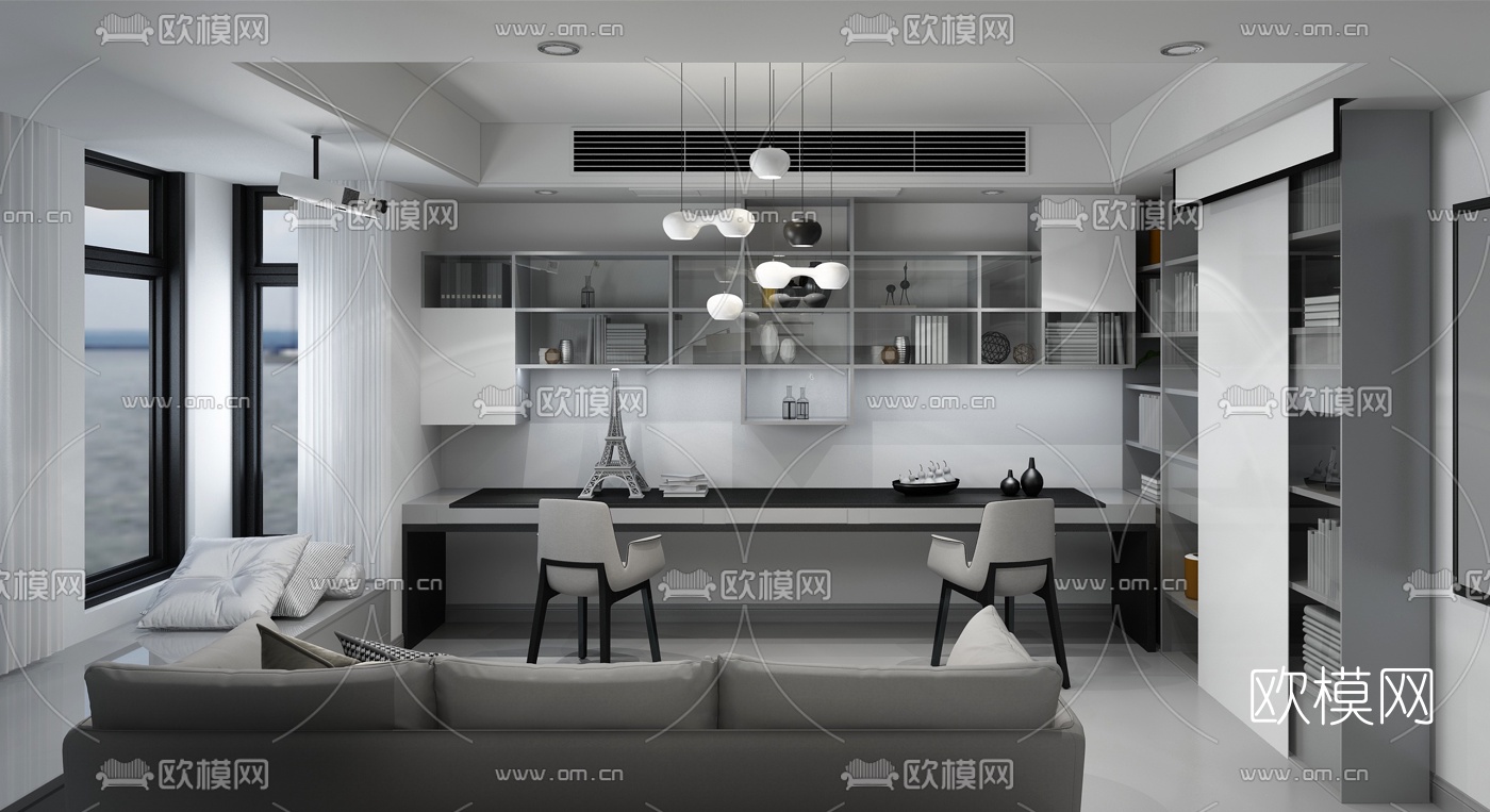 现代极简客厅餐厅3d模型