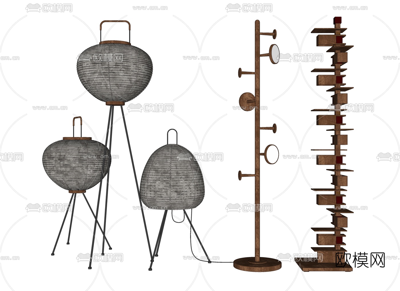侘寂风落地灯su模型下载