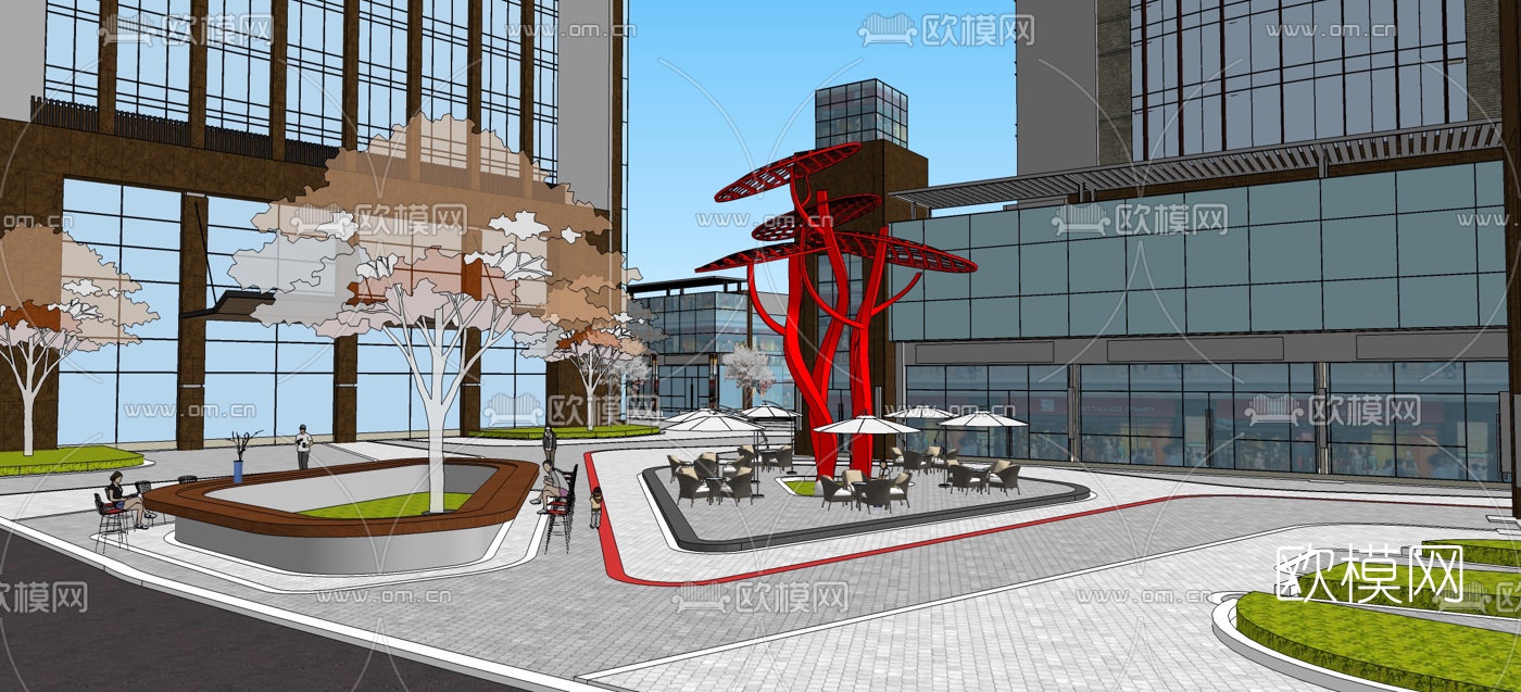 现代商业广场景观设计su模型下载（渲染图4）