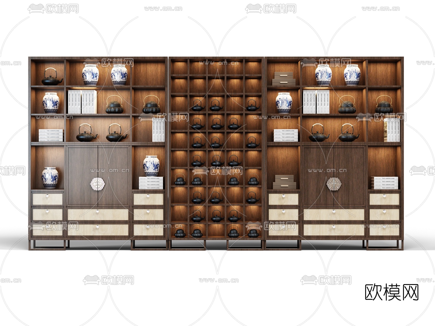 新中式装饰柜3d模型下载（渲染图2）