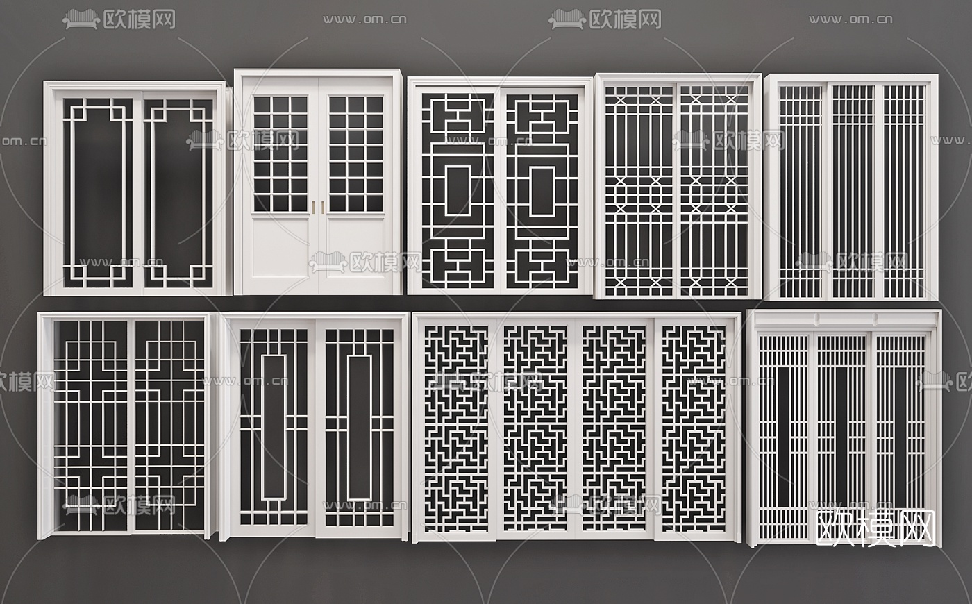 中式实木推拉门窗格组合3D模型下载（渲染图3）