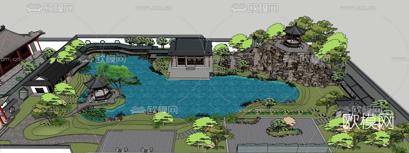 中式园林院落su模型下载（渲染图3）