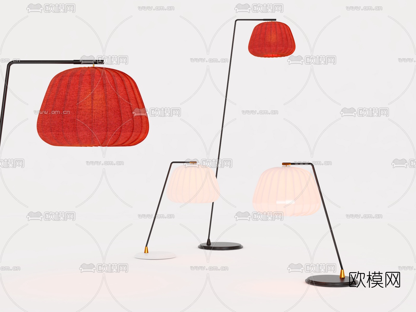 新中式灯笼台灯落地灯组合3d模型下载（渲染图1）