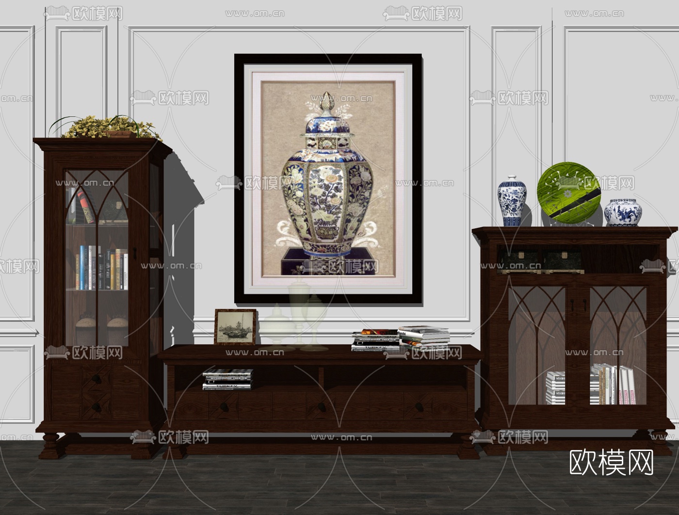 美式实木电视柜su模型下载