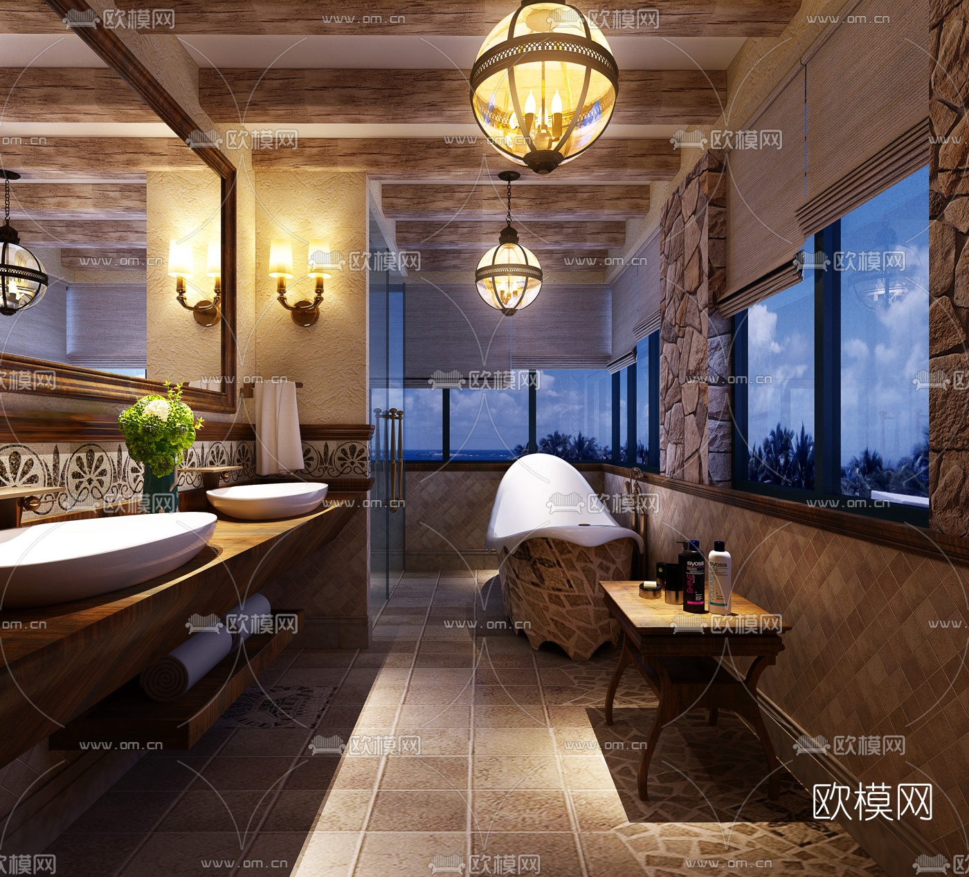 欧式酒店卫生间3D模型下载