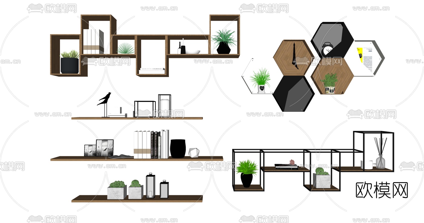 现代原木置物架搁板su模型下载（渲染图1）