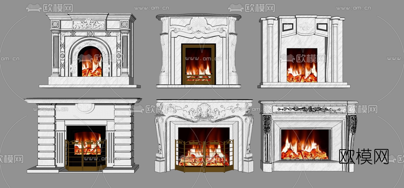 欧式壁炉组合su模型下载