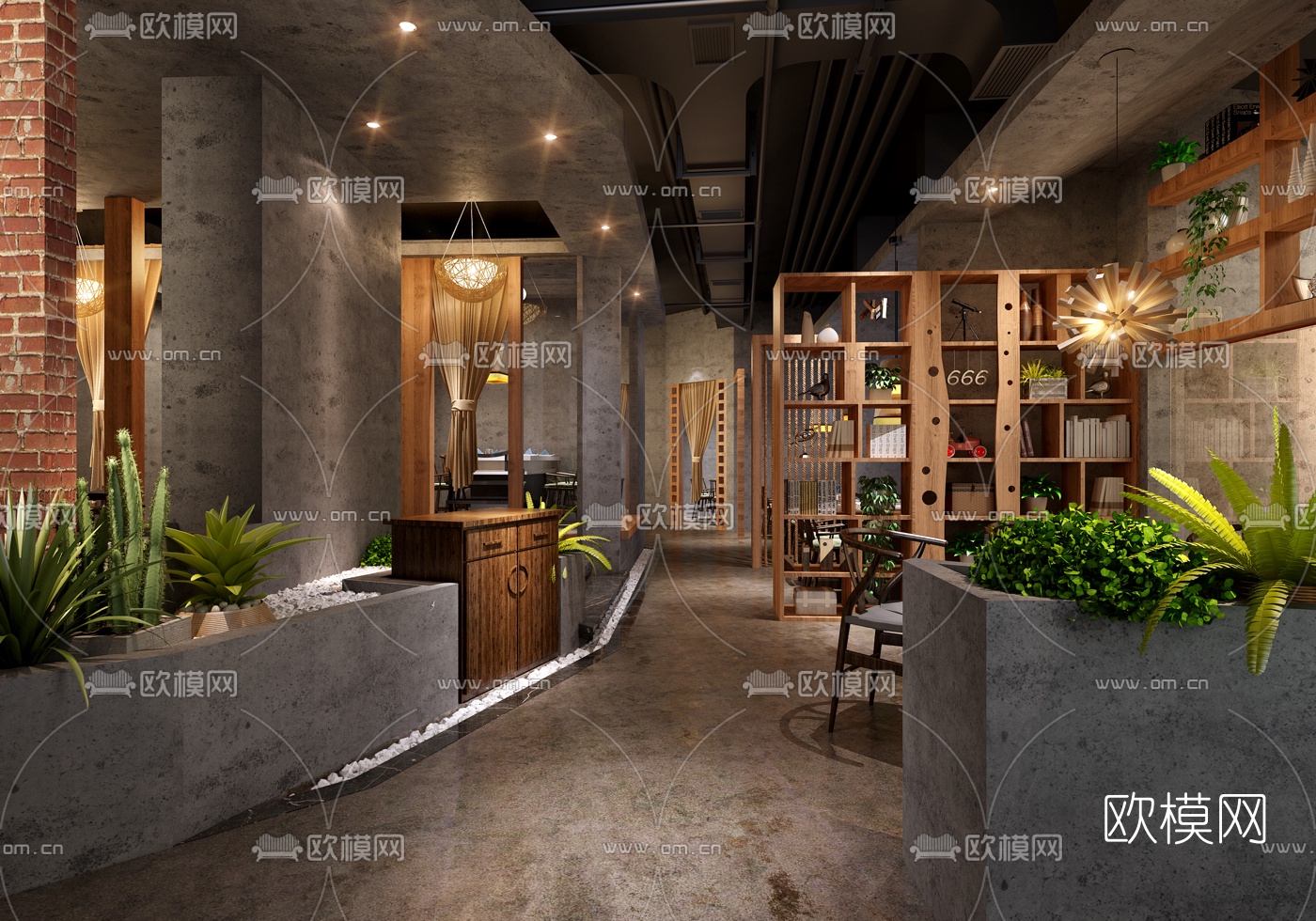 中式茶餐厅茶楼过道3D模型