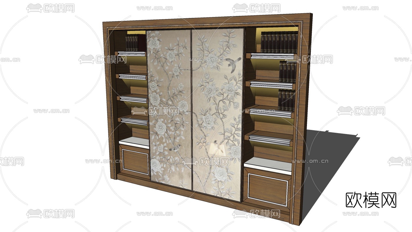 中式书柜免费su模型下载（渲染图2）