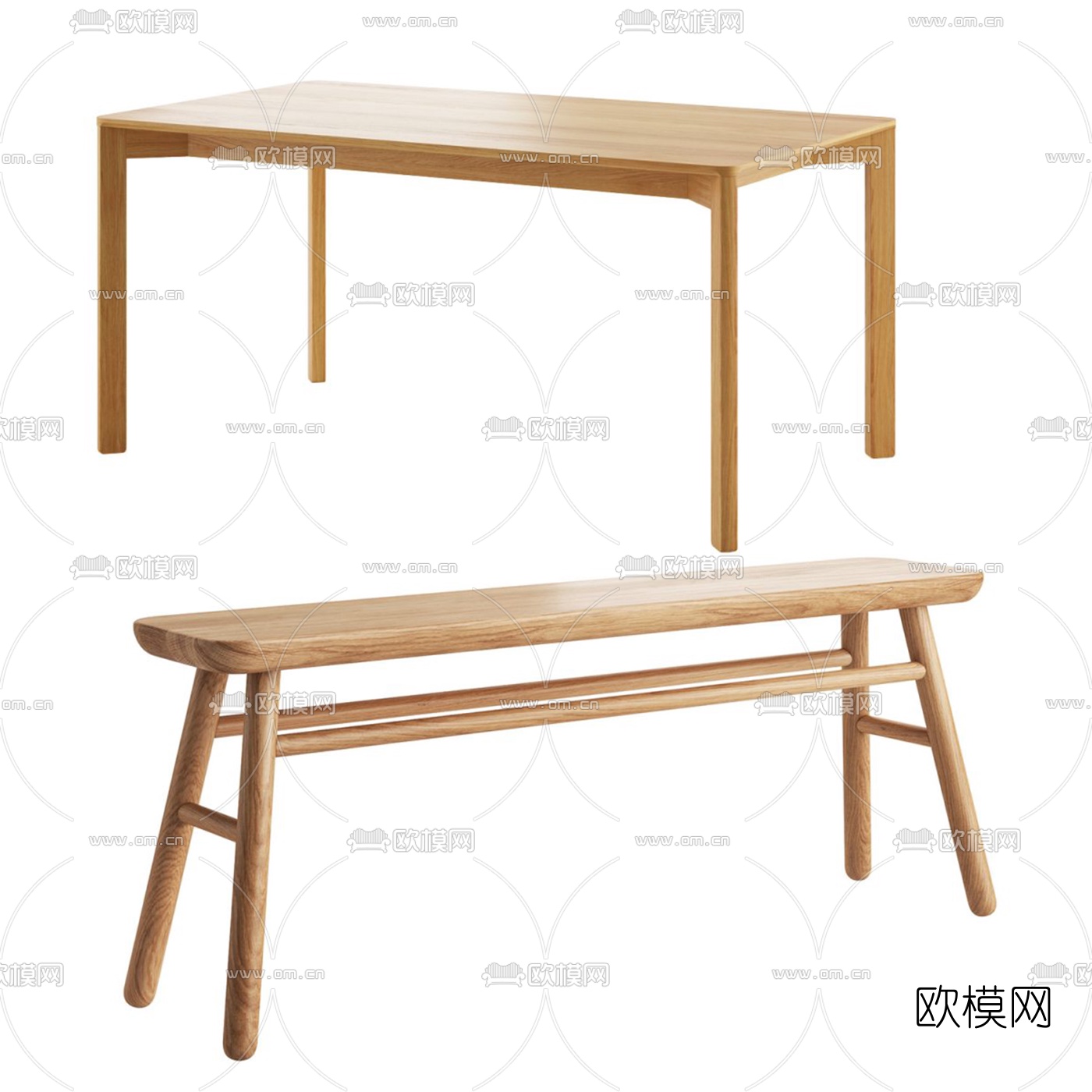 北欧实木餐桌椅3d模型下载