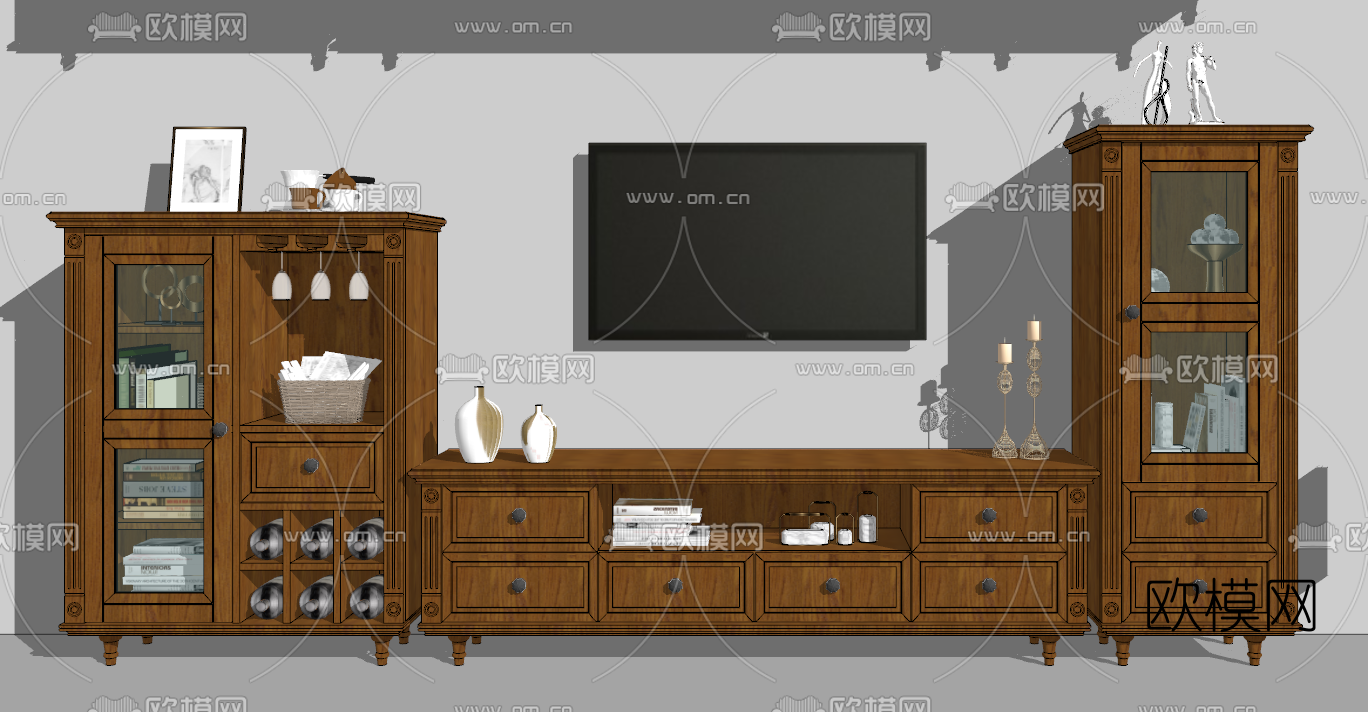 美式电视柜组合柜su模型下载（渲染图4）