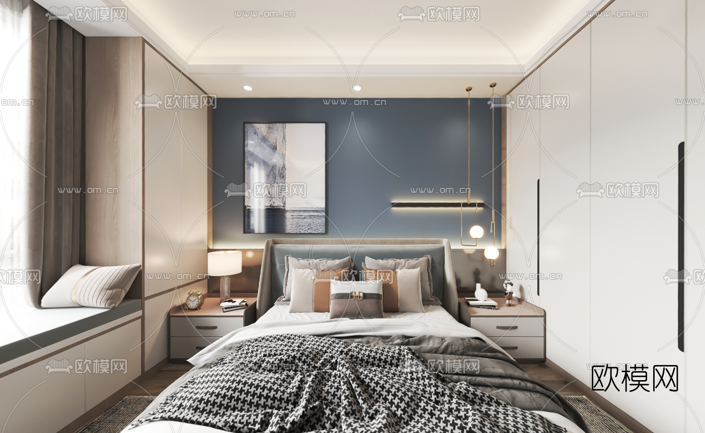 现代卧室vr全景3d模型-免费3dmax模型库-欧模网