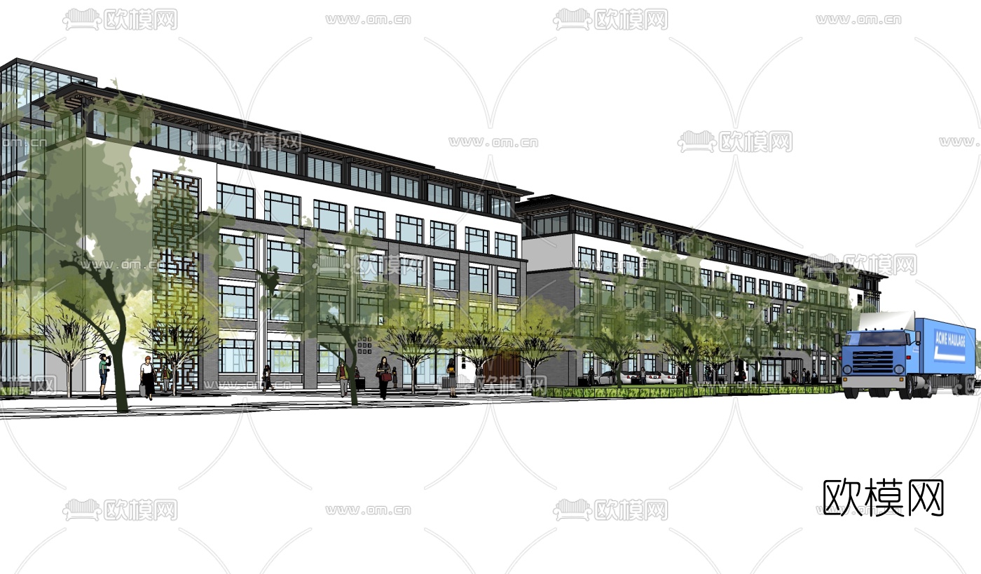 新中式医院康复中心su模型下载（渲染图2）