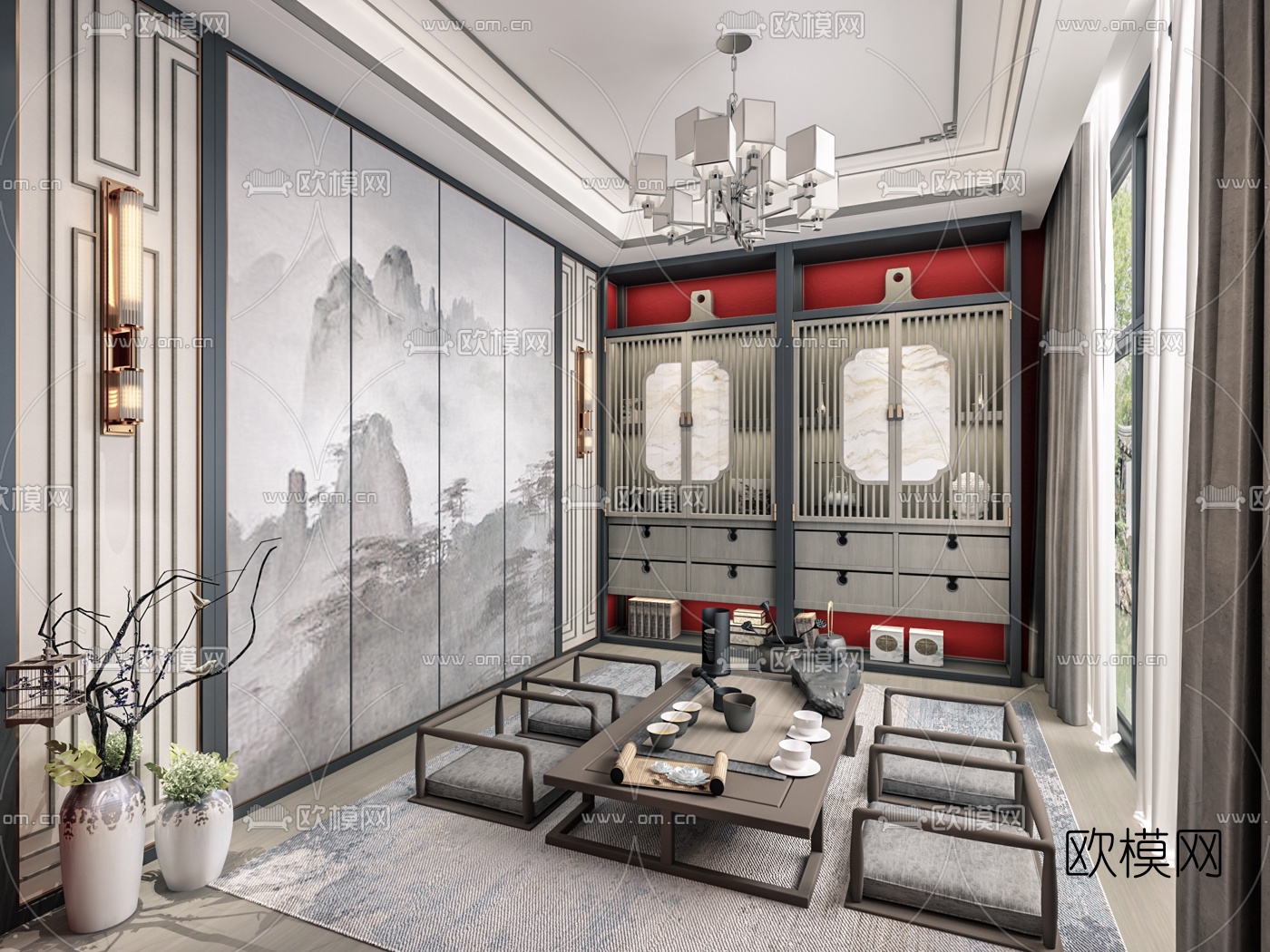 日式榻榻米茶室3d模型下载