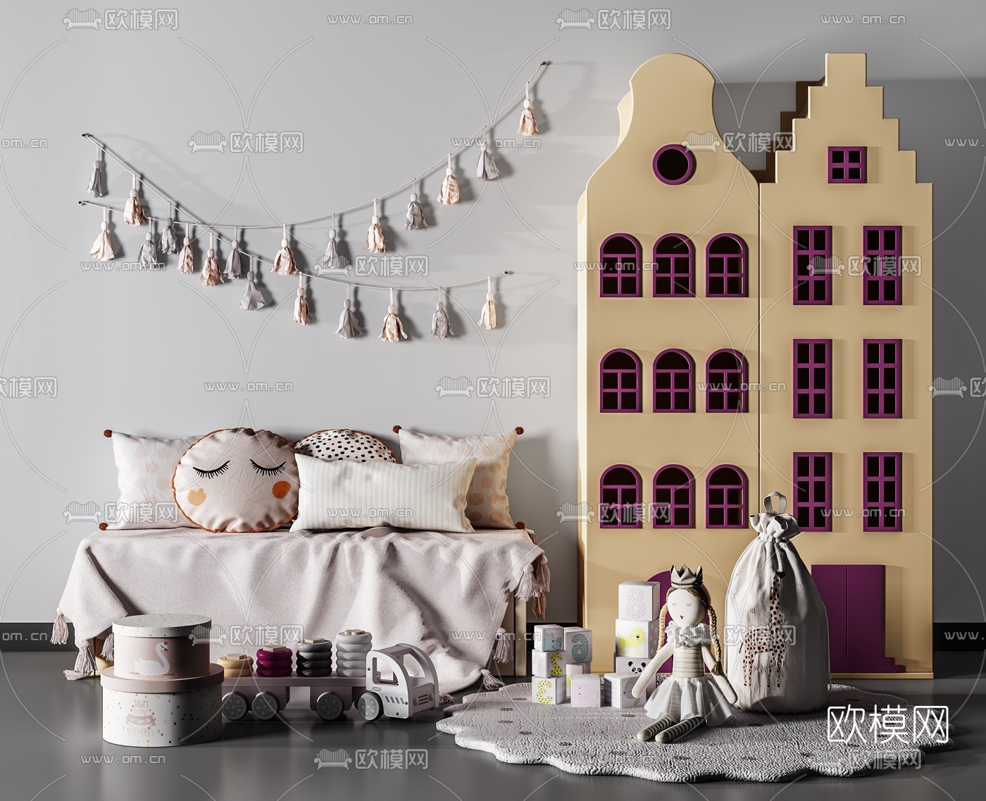 现代儿童玩具装饰挂件组合3d模型