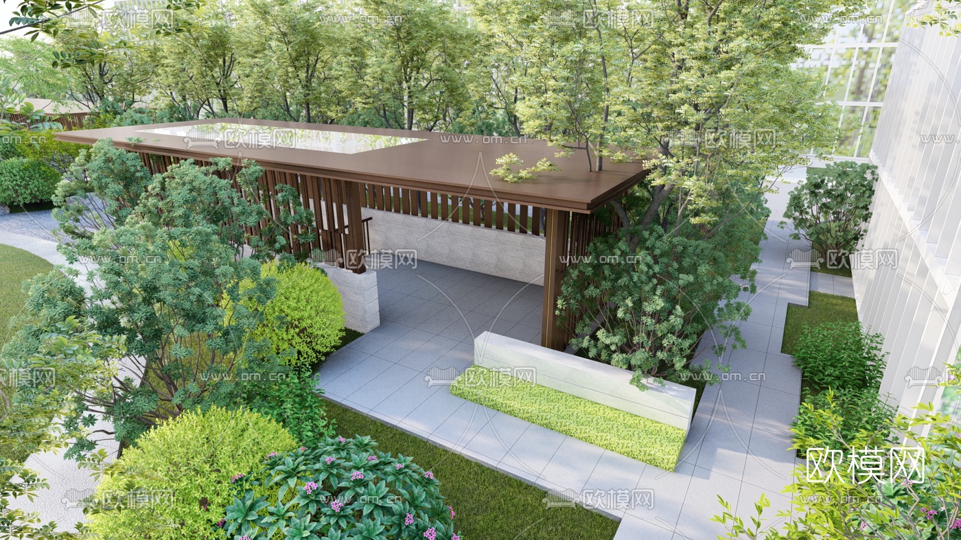 新中式园林景观su模型下载（渲染图7）