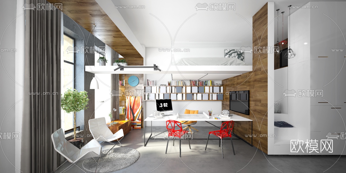 现代办公室工作间3D模型-免费3dmax模型库-欧模网