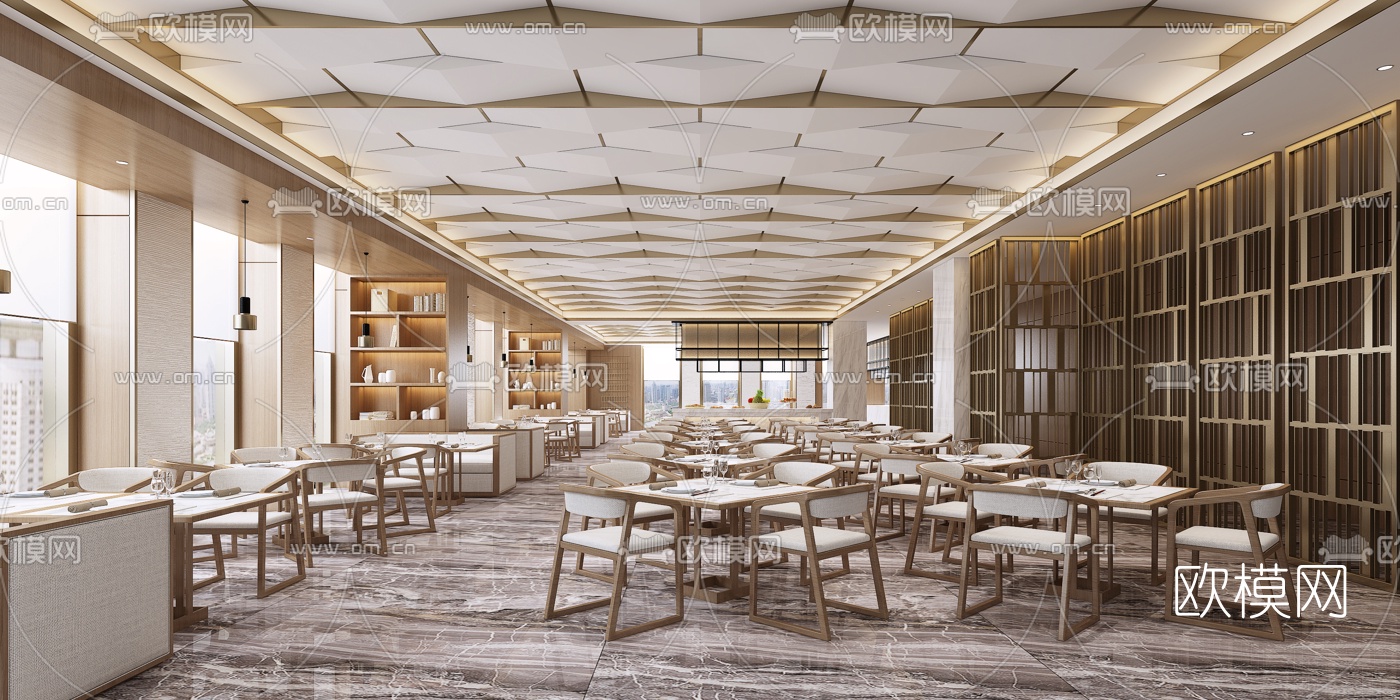 新中式中餐厅3d模型下载