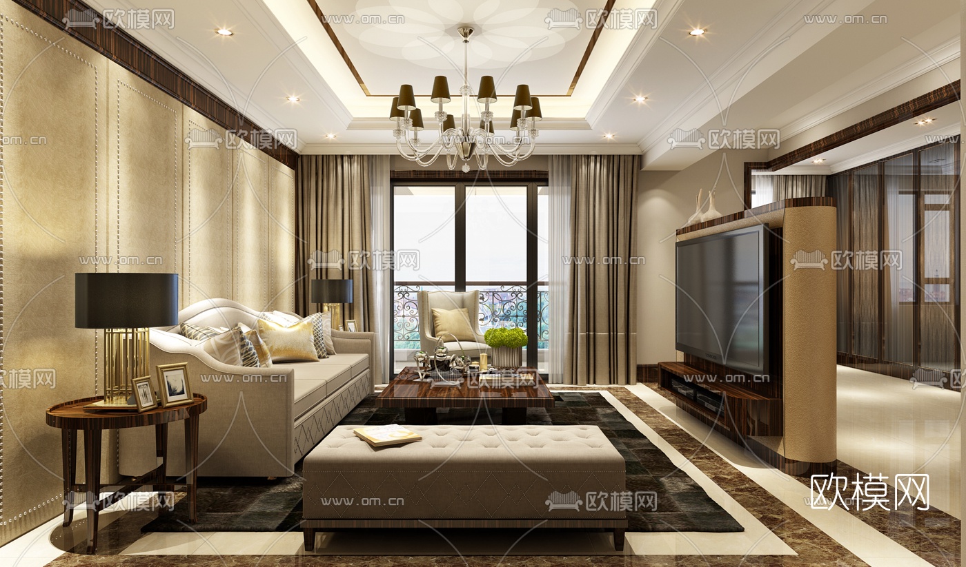 欧式客厅空间3D模型下载