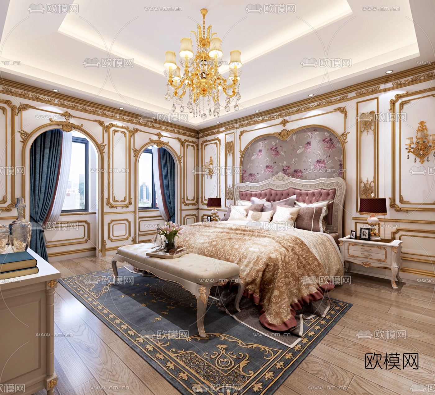 欧式轻奢卧室3d模型下载