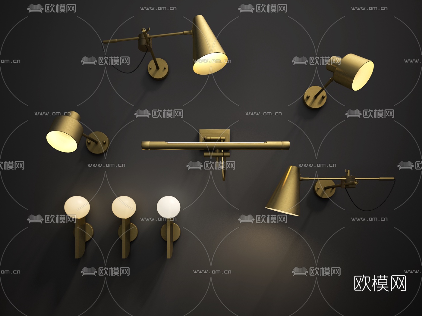 现代金属壁灯组合3d模型下载