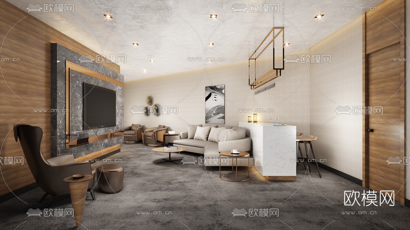 现代会客厅接待区3D模型-免费3dmax模型库-欧模网