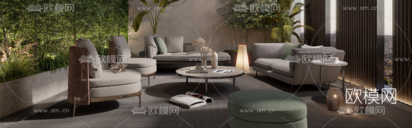 现代Minotti休闲阳台3d模型下载（渲染图2）