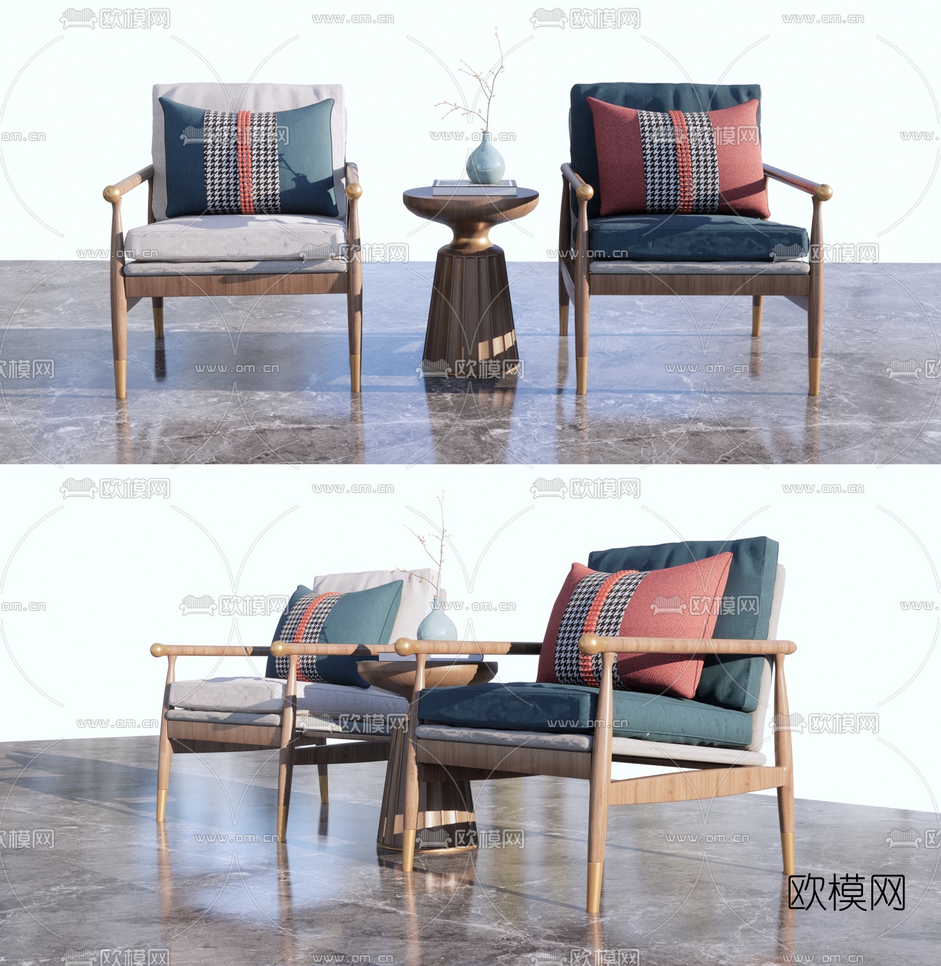 新中式实木休闲椅su模型下载（渲染图1）