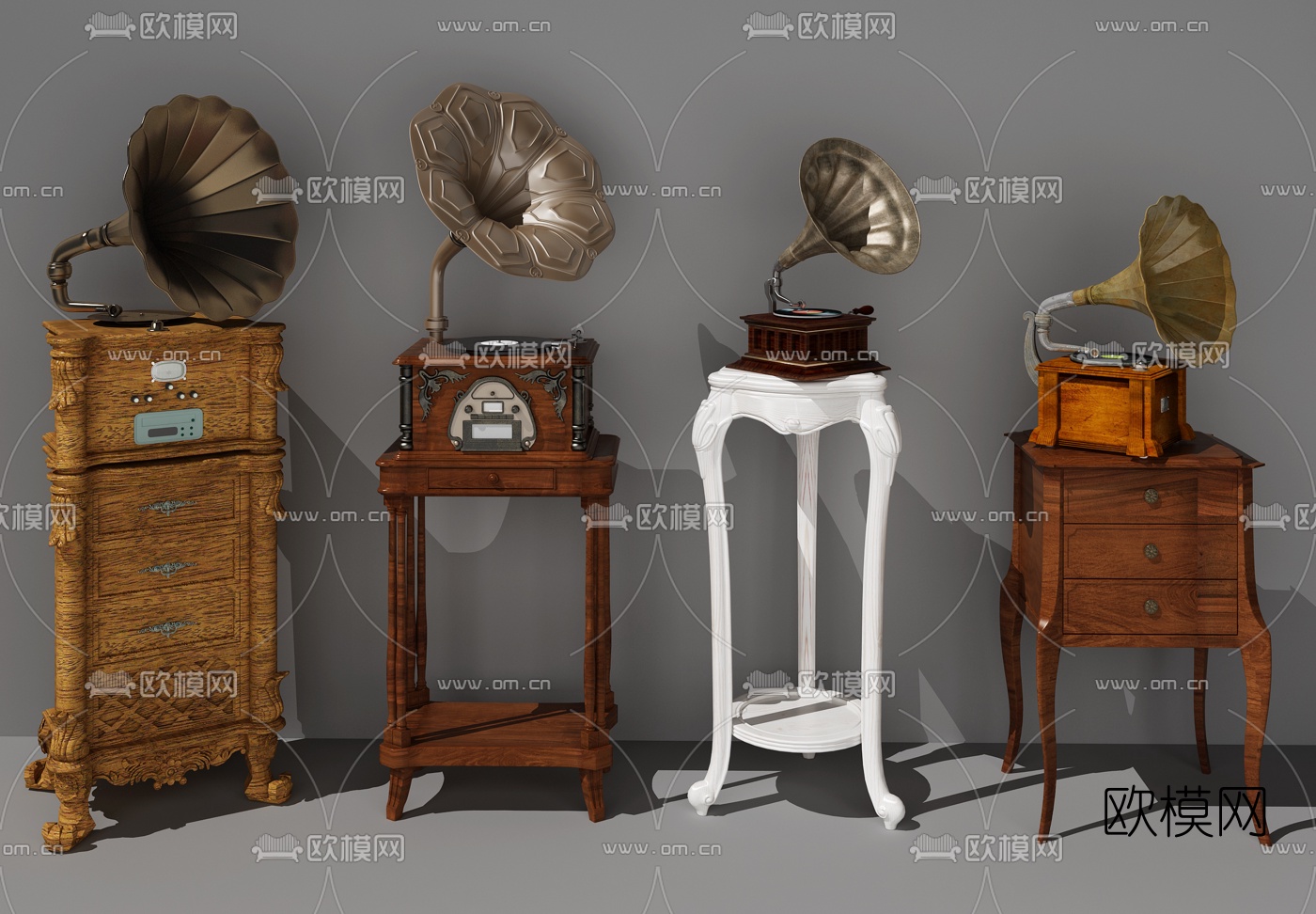 欧式留声机角几组合3D模型